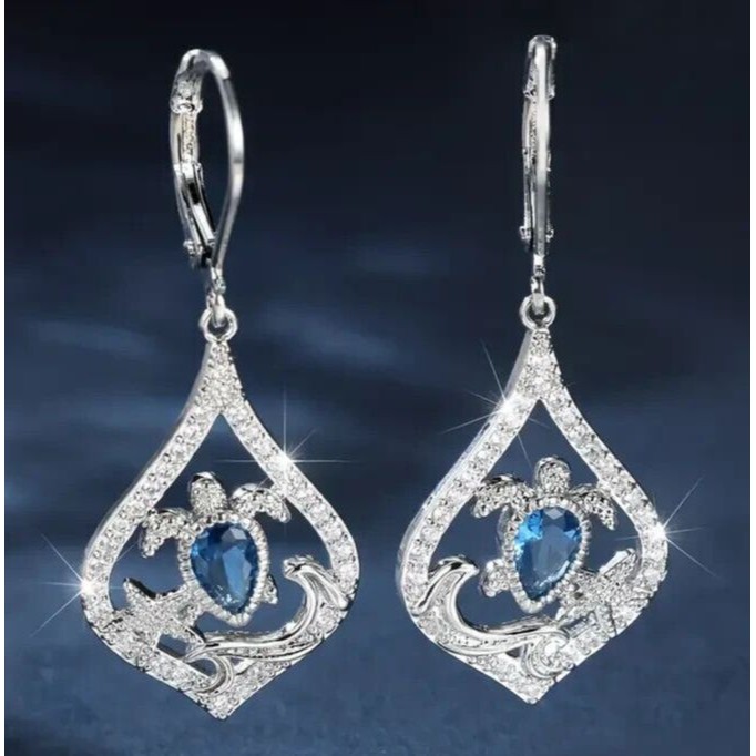 Ocean Wind Synthetic Zirconia Turtle Hoop Earrings Starfish Wave Drop Gift New